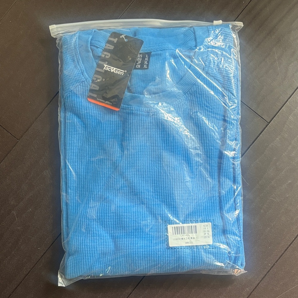 Tacvasen Blue Long Sleeve Waffle Thermal Men's Tee